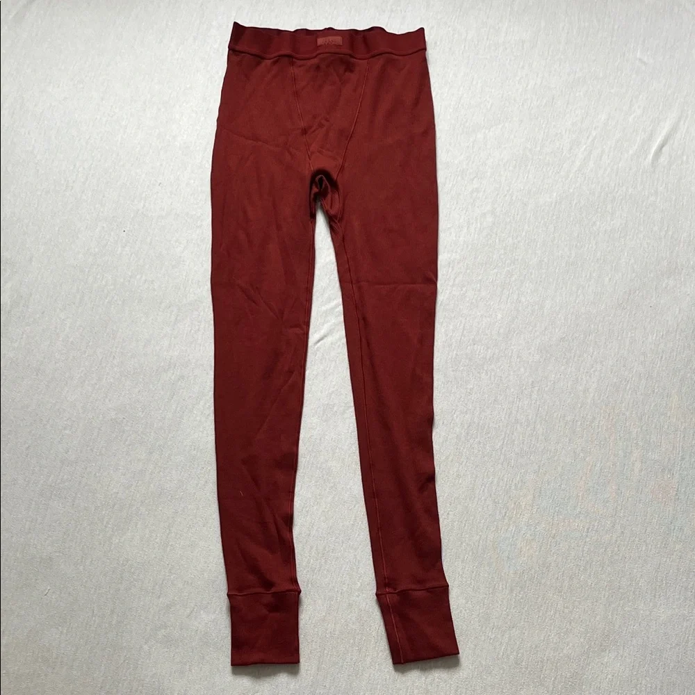 NWT, SKIMS Cotton Rib Leggings in Sangria, Lounge Pants Size S_3